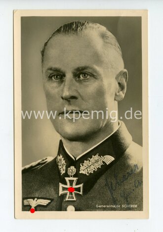 Generalmajor Scherer, eigenhändige Unterschrift auf Hoffmann Postkarte, als Feldpost gelaufen