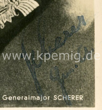 Generalmajor Scherer, eigenhändige Unterschrift auf Hoffmann Postkarte, als Feldpost gelaufen