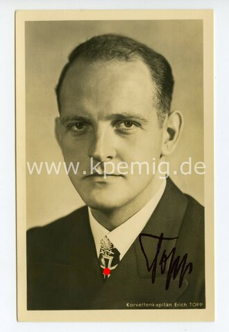 Korvettenkapitän Erich Topp, eigenhändige Unterschrift auf Hoffmann Postkarte