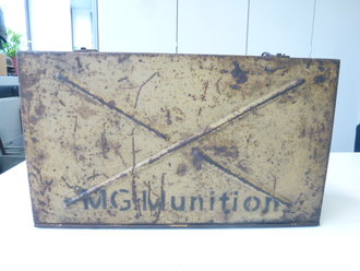 Kasten MG Munition (Gurttrommeln) für Fahrzeuge, unberührtes, ungereinigtes Stück, original Lack, sehr selten