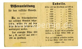 Visieranleitung für das russische Gewehr, sicherlich für Beutestücke zur eigenen Verwendung. Maße 12 x 7cm