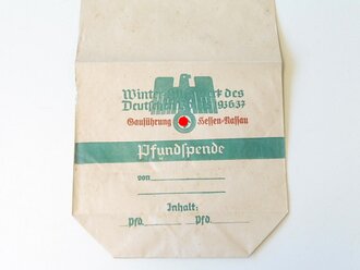 Winterhilfswerk des deutschen Volkes 1936/37. Gauführung Hessen-Nassau . Tüte in gutem Zustand. Selten