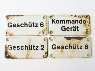 4 Emaillierte Schilder Geschütz/ Kommandogerät für Flak. Jeweils 75 x 38mm