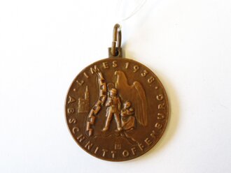 "LIMES"-WESTWALL-MEDAILLE 1938 ABSCHNITT OFFENBURG. Hauptunternehmer Grün u. Bilfinger A.G. Bronze 36mm an Öse