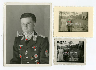 Luftwaffe Ritterkreuzträger Walter Bordellè, Privatfoto mit Schwester, 85 x65mm, dazu zwei weitere Kleinformatige noch ohne Ritterkreuz