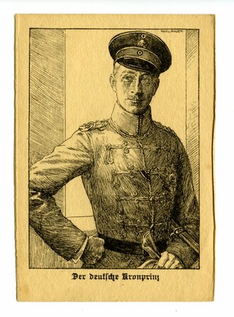 Druck von gezeichneten Portraits von Generalstabschef von Falkenhayn und dem deutschen Kronprinz, Maße 10 x 14 cm