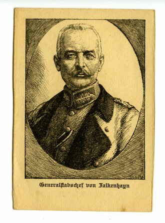 Druck von gezeichneten Portraits von Generalstabschef von Falkenhayn und dem deutschen Kronprinz, Maße 10 x 14 cm