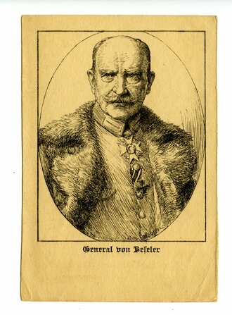 Druck mit gezeichneten Portraits von General von Beseler...