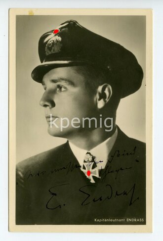 Kapitänleutnant Endraß, eigenhändige Unterschrift auf Hoffmann Ansichtskarte