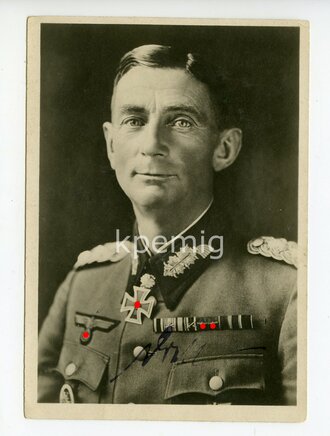 General Oberst Dietl, eigenhändige Unterschrift auf Hoffmann Fotopostkarte