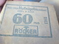 10 Stück Hufnägel ( Reichsheer ), aus der originalen Umverpackung, diese datiert 1943, teils angerostet