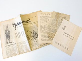 Kasseler Post Zeitung mit Titelthema "Appell der ehem. 14-er Hessen-Homburg Husaren" dazu ein Programmheft zum 5. Husaren Appell, sowie ein Gedicht und weitere Zeitungsausschnitte um das Thema Husaren in Kassel