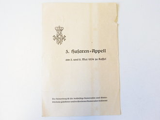 Kasseler Post Zeitung mit Titelthema "Appell der ehem. 14-er Hessen-Homburg Husaren" dazu ein Programmheft zum 5. Husaren Appell, sowie ein Gedicht und weitere Zeitungsausschnitte um das Thema Husaren in Kassel