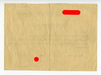 Räumungsausweis der NSDAP Ortsgruppe Massow, datiert...