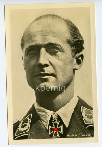 Hoffmann Fotopostkarte Ritterkreuzträger Major W.D. Wilcke, Rückseitig Klebereste
