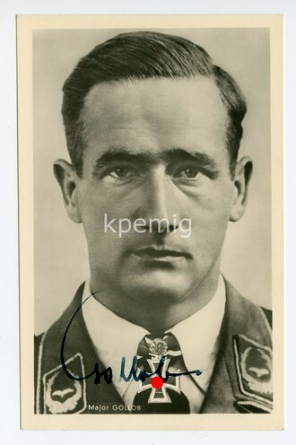 Ritterkreuzträger Major Gollob, eigenhändige Unterschrift auf Hoffmann Postkarte