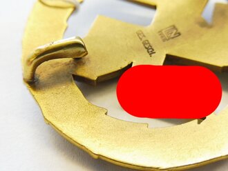 Deutsches Motorsportabzeichen in Gold, vermutlich aufpoliertes Bronzestück, nicht magnetisch