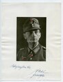 General der Gebirgstruppe Dietl, eigenhändige Unterschrift zu Weihnachten 1942 auf "Agfa Brovira" Fotopapier mit Bildnis. Maße 20 x 26,5cm