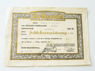 Reichsverband Deutscher Kleinkaliber Schützenverbände, Verleihungsurkunde für die Kleine Schießauszeichnung in Gold