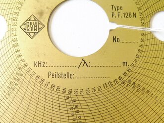 Luftwaffe, Telefunken Peilscheibe für mechanischen Funkbeschicker. Durchmesser 18cm