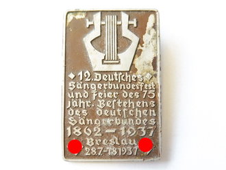 Leichtmetallabzeichen 12. Deutsches Sängerbundfest und Feier des 75 jähr. Bestehens des deutschen Sängerbundes 1862-1937 in Breslau 1937, Farbe etwas abgeplatzt