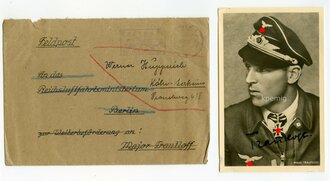 Ritterkreuzträger der Luftwaffe Major Trautloff. Hoffmann Ansichtskarte mit eigenhändiger Unterschrift im Briefumschlag
