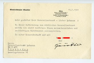 Eigenhändige Unterschrift Generalmajor Gautier auf Glückwunschschreiben von 1941