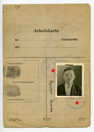Arbeitskarte Königsberg für einen sowjetrussischen Arbeiter datiert 1944