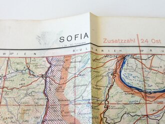 Deutsche Fliegerkarte Sofia 54 x 65 cm, nach dem Krieg Rückseitig nochmals bedruckt " Schwerter zu Pflugscharen"