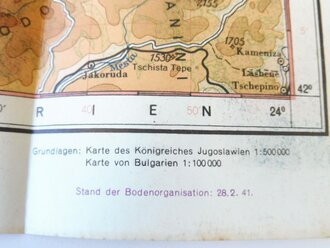 Deutsche Fliegerkarte Sofia 54 x 65 cm, nach dem Krieg Rückseitig nochmals bedruckt " Schwerter zu Pflugscharen"