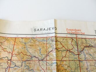 Deutsche Fliegerkarte Sarajevo  54 x 64 cm, nach dem Krieg Rückseitig nochmals bedruckt " Schwerter zu Pflugscharen"