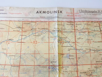 Deutsche Fliegerkarte Akmolinsk 54 x 68 cm, nach dem Krieg Rückseitig nochmals bedruckt " Schwerter zu Pflugscharen"