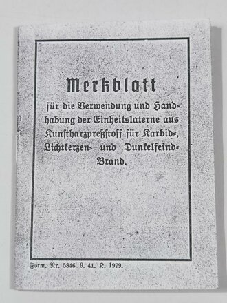 Merkblatt zur Einheitslaterne aus Preßstoff. Einfache Kopie. 1 Stück