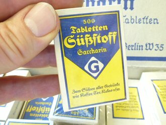 Paket "500 Tabletten Süßstoff Saccarin" ungeöffnet.  Ein Stück aus der originalem Umverpackung