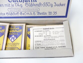 Briefchen "Kristall Süßstoff Saccarin" ungeöffnet.  Ein Stück aus der originalem Umverpackung