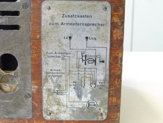 1. Weltkrieg, Zusatzkasten zum Armeefernsprecher mit Hörer, innen leer