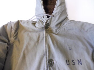 U.S. Navy N-2 N-1 N140 hooded Alpaca lined Deck Parka. Used, size Medium-Large, Zipper works, Armlänge 59 cm, Schulterbreite 51 cm