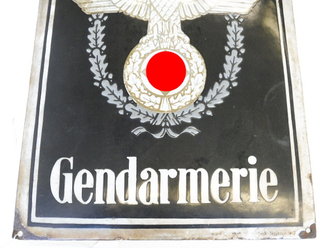 Emailleschild " Gendarmerie" Maße 41,5 x 32,5cm. ungereinigtes Stück. Selten, dise Schilder sind in aller Regel aus geprägtem Metall und ganz selten emailliert