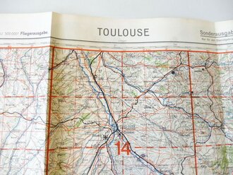 Deutsche Fliegerkarte Toulouse 60 x 62 cm, nach dem Krieg Rückseitig nochmals bedruckt " Schwerter zu Pflugscharen"