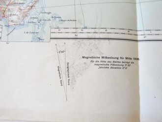 Deutsche Heereskarte Ajaccio 56 x 80 cm, nach dem Krieg Rückseitig nochmals bedruckt " Schwerter zu Pflugscharen"