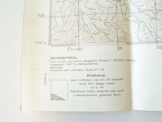 Deutsche Heereskarte Caregga, Italien, Rückseitig bedruckt mit italienischer Karte Predappio, Maße 45 x 50 cm, datiert 1943