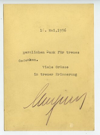 Kronprinz Wilhelm von Preussen , eigenhändige Unterschrift auf vervielfältigter Studioaufnahme datiert 1936