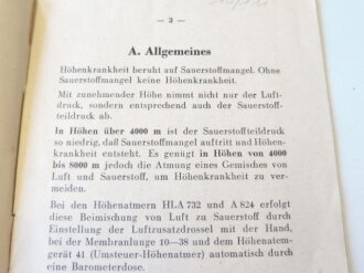 Luftwaffe, Merkblatt über Verhalten beim Höhenflug datiert 1943, kleinformat, 10 Seiten