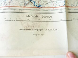 Deutsche Fliegerkarte Pau 60 x 62 cm, nach dem Krieg Rückseitig nochmals bedruckt " Schwerter zu Pflugscharen"