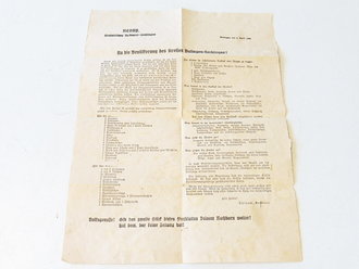 Flugblatt der Kreisleitung Balingen vom 2. April 1945  bzgl. der Vorbereitungen auf eine mögliche Räumung der gesamten Deutschen Bevölkerung
