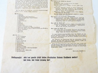 Flugblatt der Kreisleitung Balingen vom 2. April 1945  bzgl. der Vorbereitungen auf eine mögliche Räumung der gesamten Deutschen Bevölkerung