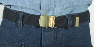 Trousers Belt with Buckle (Black), Navy, At the Front