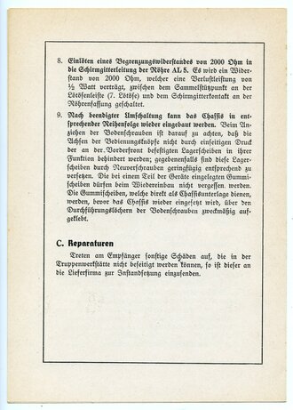 REPRODUKTION "Reparaturanweisung für den Empfänger ER 1 , Ln 25466" 4 Seiten