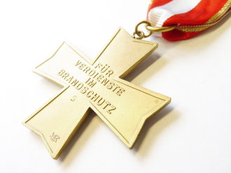 Thüringen, Goldenes Brandschutz Ehrenzeichen am Bande ( seit 1992 ), Mit Miniatur und Bandspange , Im Etui. NUR FÜR SAMMLERZWECKE