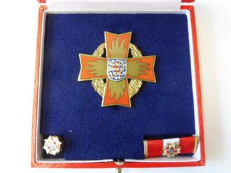 Thüringen, Goldenes Brandschutz Ehrenzeichen als Steckkreuz ( seit 1992 ), Mit Miniatur und Bandspange , Im Etui. NUR FÜR SAMMLERZWECKE
